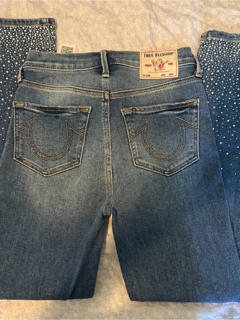 True Religion Dark Blue Skinny Jeans with Rhinestone Ankles